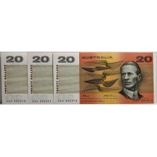 AUSTRALIA 1993 . TWENTY 20 DOLLARS BANKNOTES . FRASER/EVANS . CONSECUTIVE TRIO . FIRST PREFIX AAA